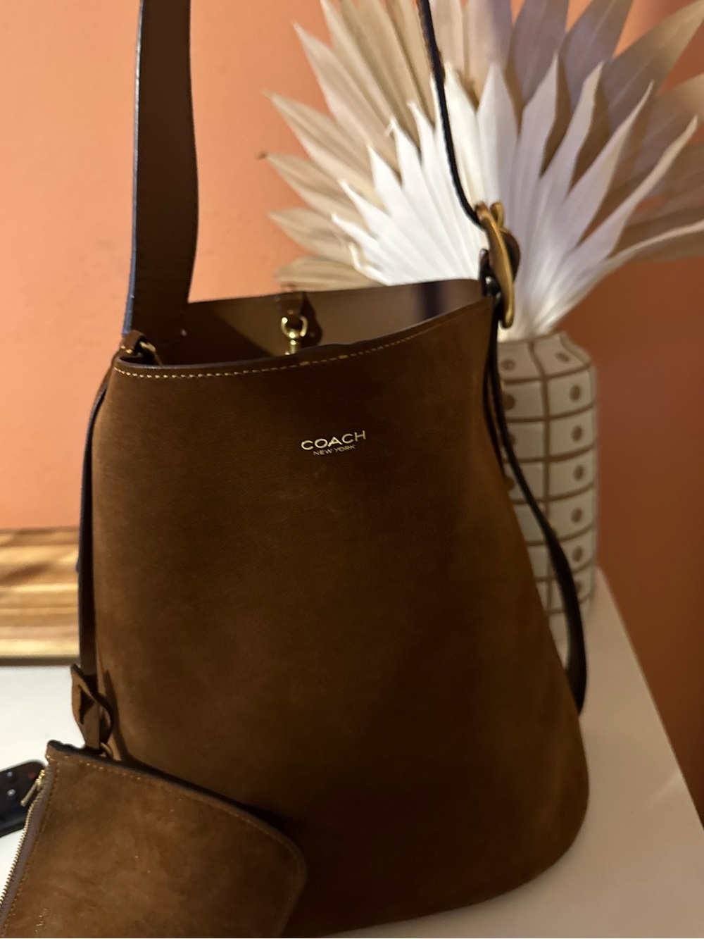Coach Bleeker Bucket in Watm Brown Suede